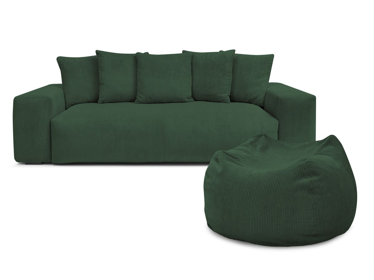 Bobochic Voltaire Sofa 4-Sitzer mit Pouf 280 × 124 cm Cordsamt Grün