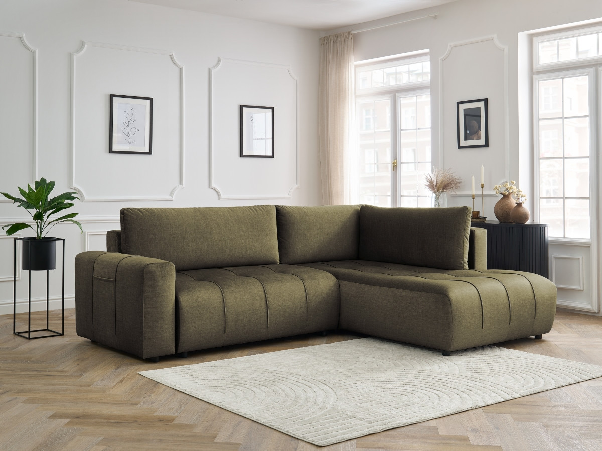 Bobochic Arsene Ecksofa mit Schlaffunktion und Bettkasten 277 × 200 cm Samt Grün Ecke rechts