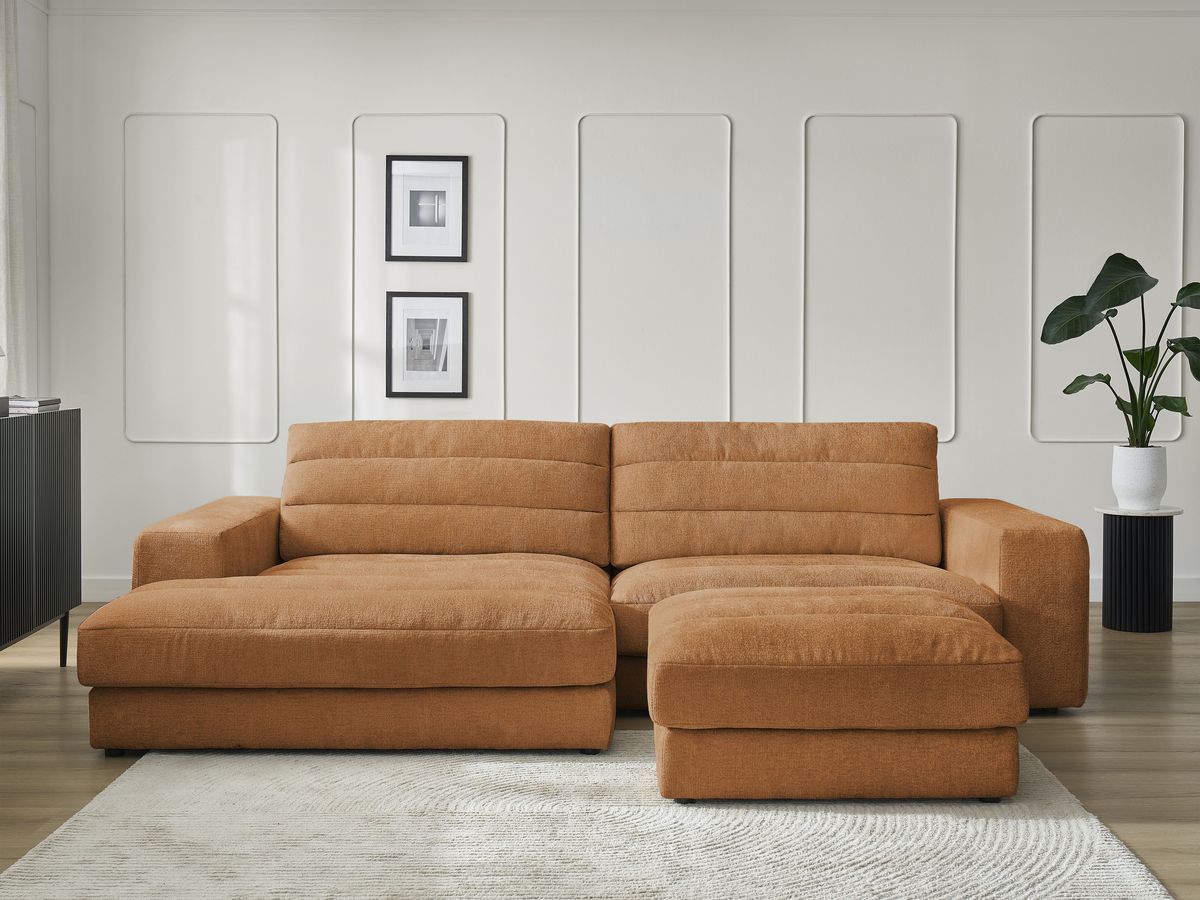 Bobochic Sierra Ecksofa mit Pouf Strukturstoff Orange Ecke links