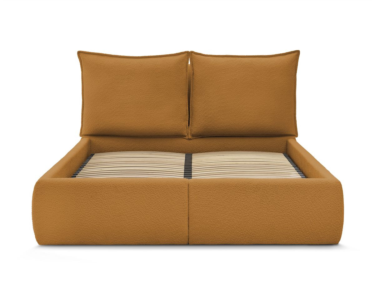 Bobochic Garance Polsterbett mit Bettkasten Bouclé-Stoff Gelb, Liegefläche 140 × 190 cm