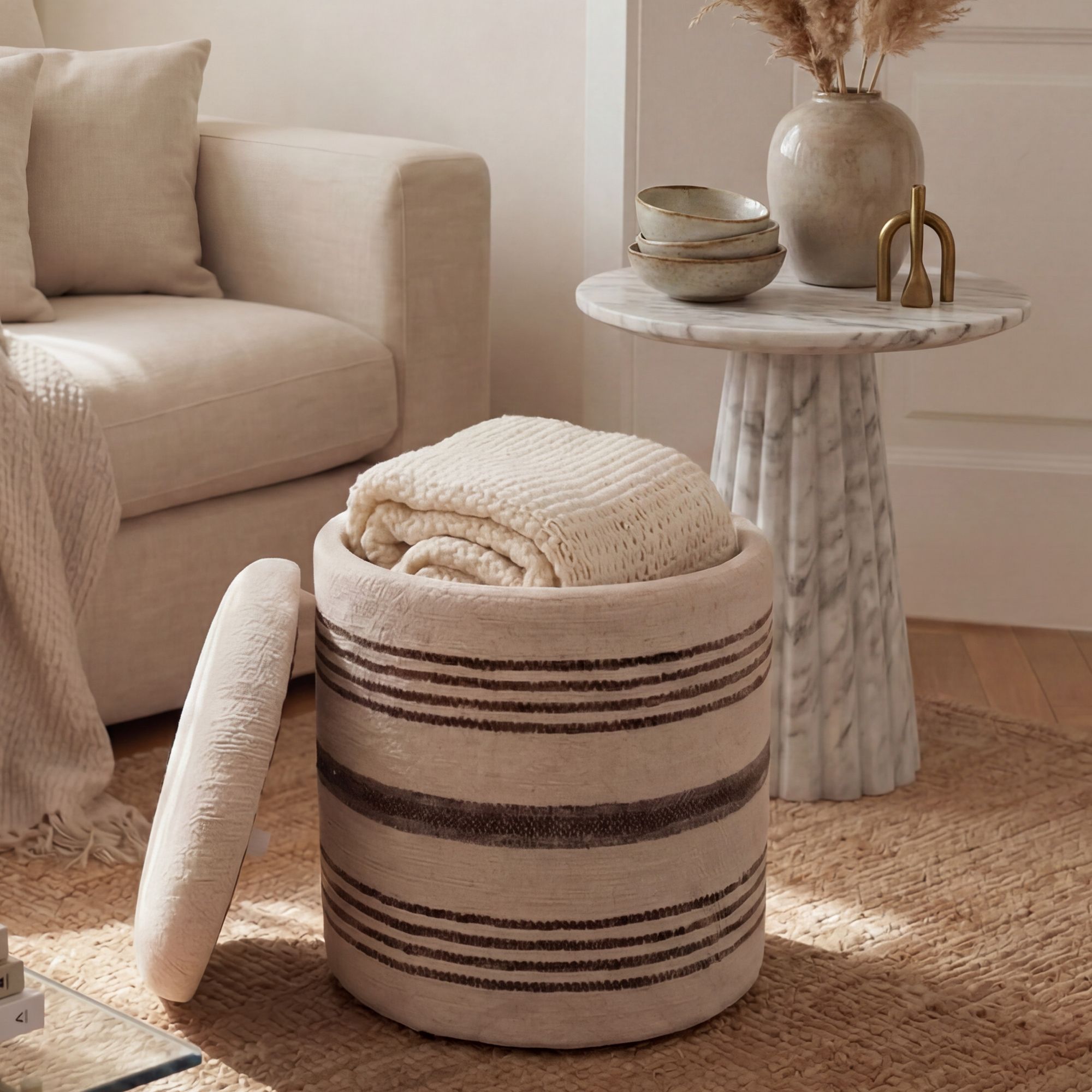 Sitzhocker Varhaug Stoff Beige Ø 40 cm