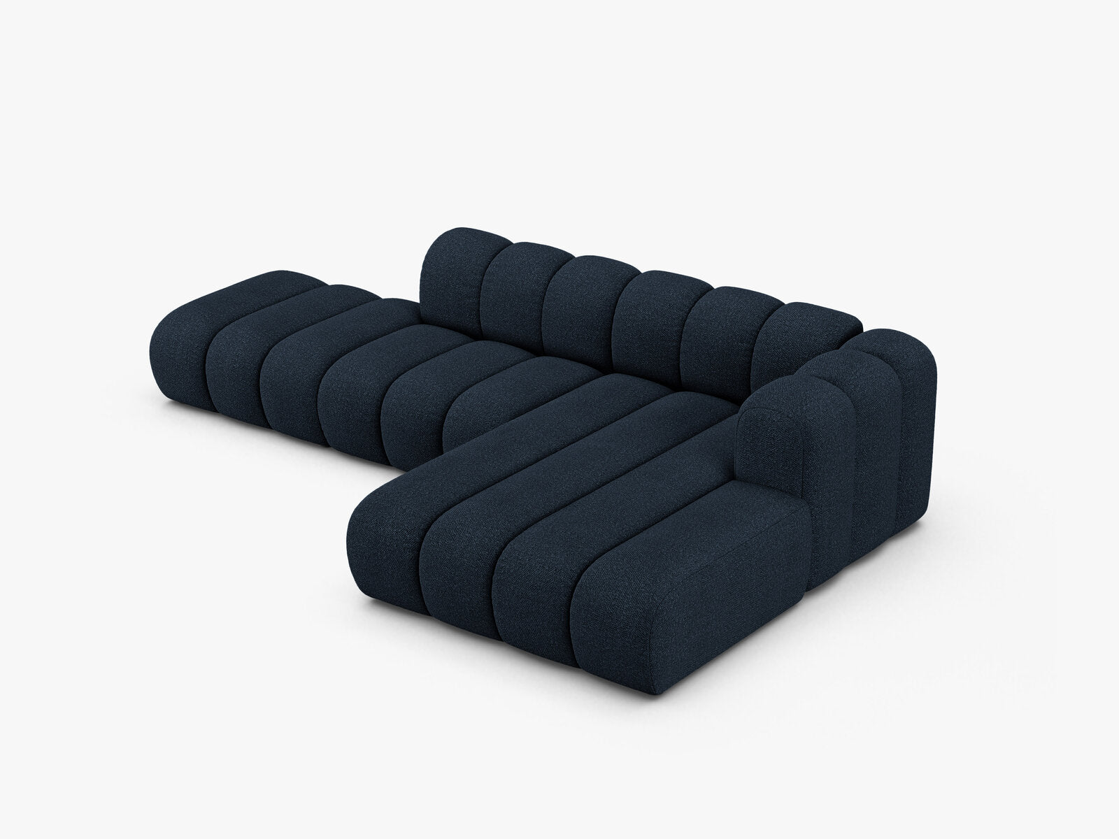 Micadoni Modulares Ecksofa offen Lupine 5-Sitzer Rechts Boucle Baloo Dunkelblau