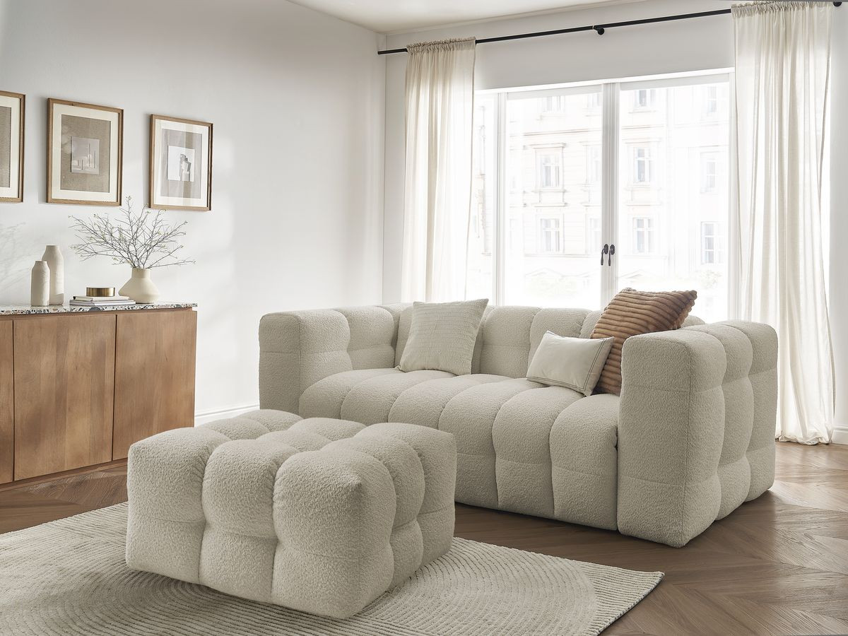 Bobochic Cloud Schlafsofa 3-Sitzer mit Pouf Bouclé-Stoff Beige
