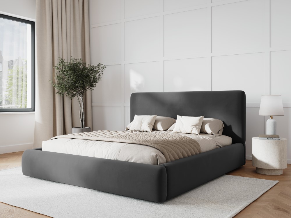 Cosmopolitan Design Stauraumbett mit Kopfteil Colonel 180x200 Samt Riviera Dunkelgrau Melange