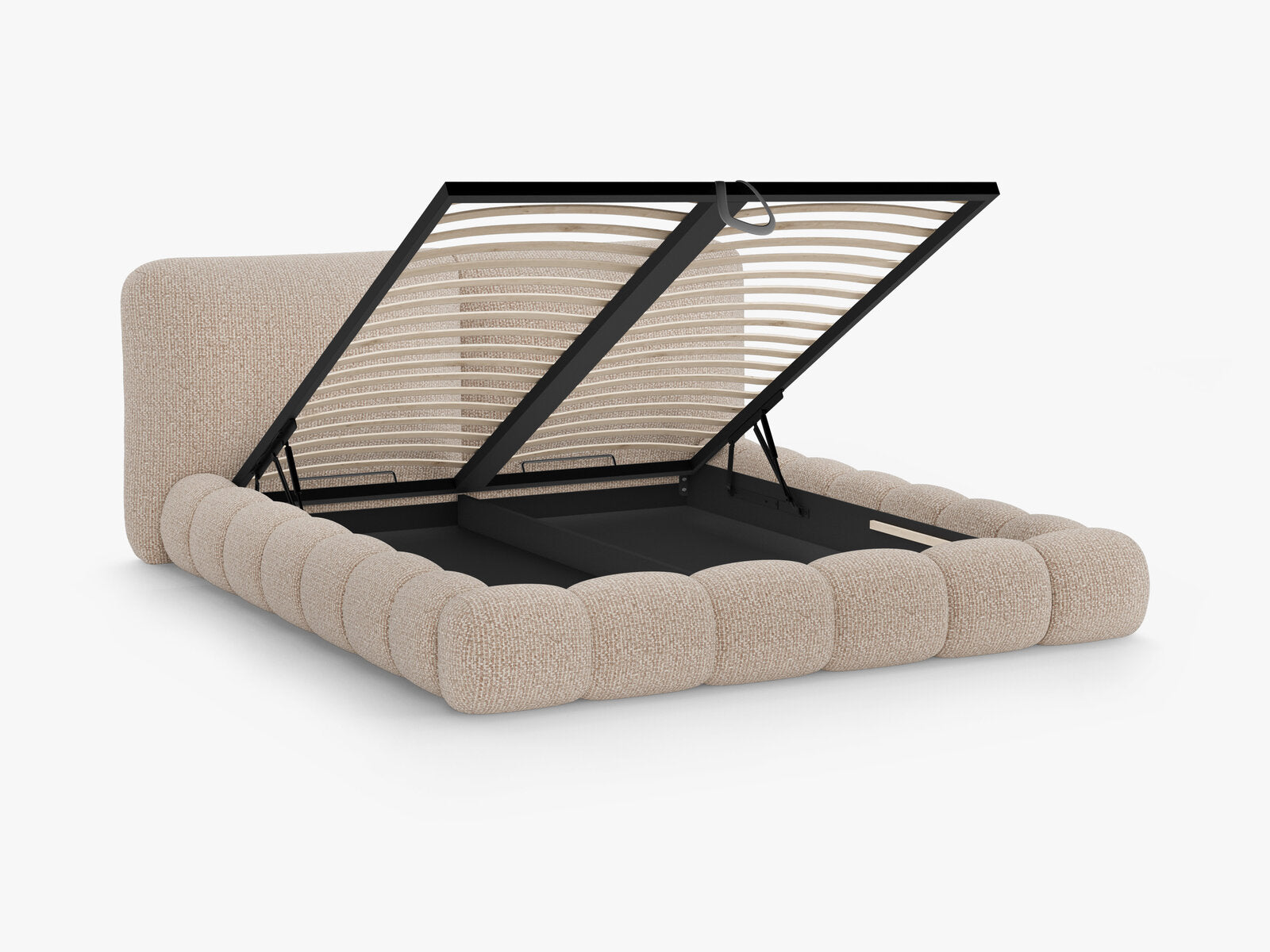 Micadoni Stauraumbett mit Kopfteil Solange Chenille Silencio Sand 140x200