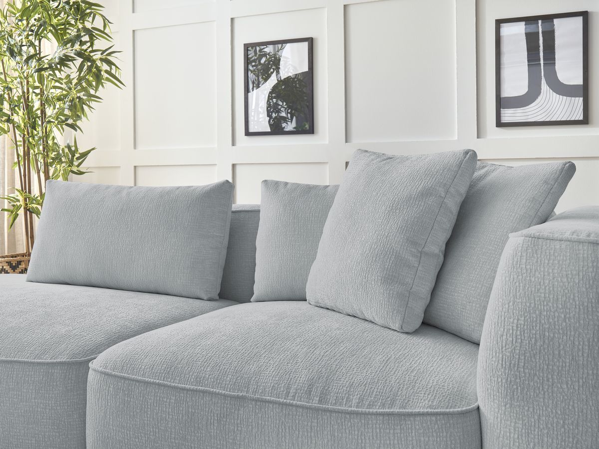 Bobochic Leopold Sofa 4-Sitzer mit Pouf Strukturstoff Hellgrau Armlehne rechts