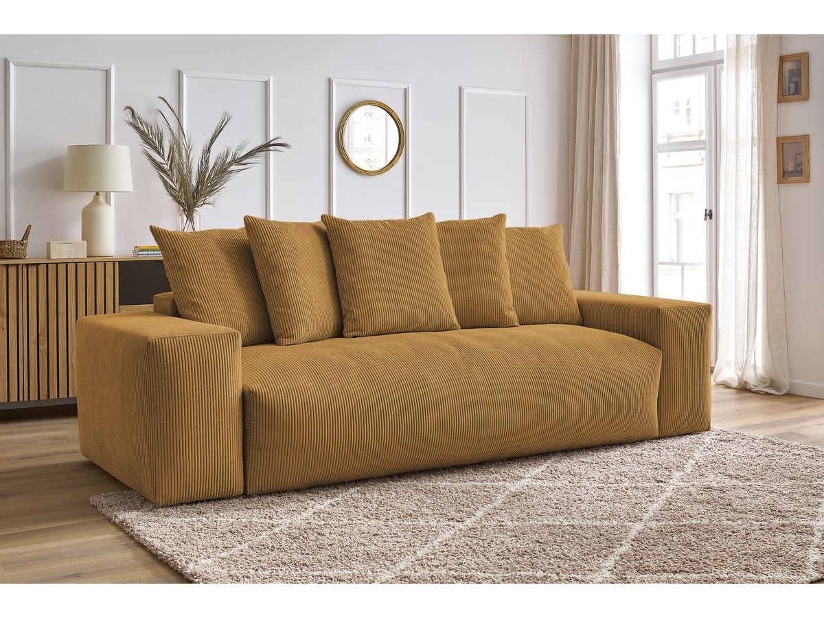Bobochic Voltaire Schlafsofa 3-Sitzer mit Bettkasten Cordsamt Gelb