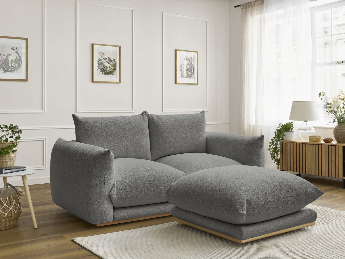 Bobochic Ernest Sofa 3-Sitzer mit Pouf 193 × 106 cm Bouclé-Stoff Dunkelgrau