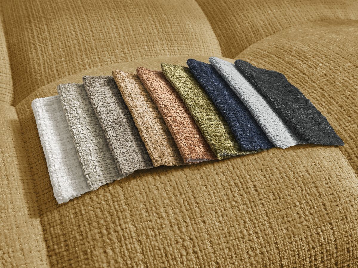 Bobochic Anakin Wohnlandschaft mit Pouf, 3 Kissen Strukturstoff Gelb