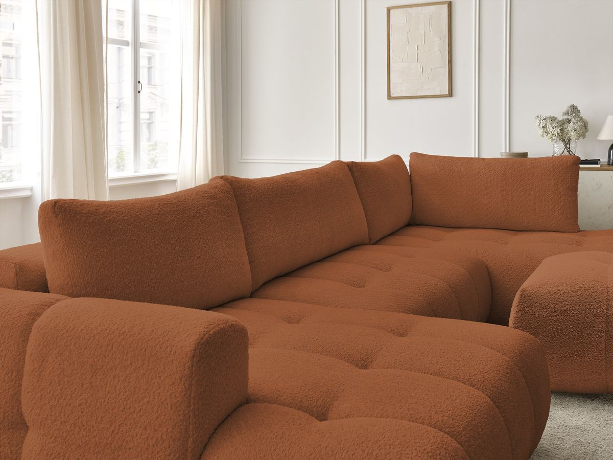 Bobochic Fuji Wohnlandschaft mit Pouf Bouclé-Stoff Orange Ecke links