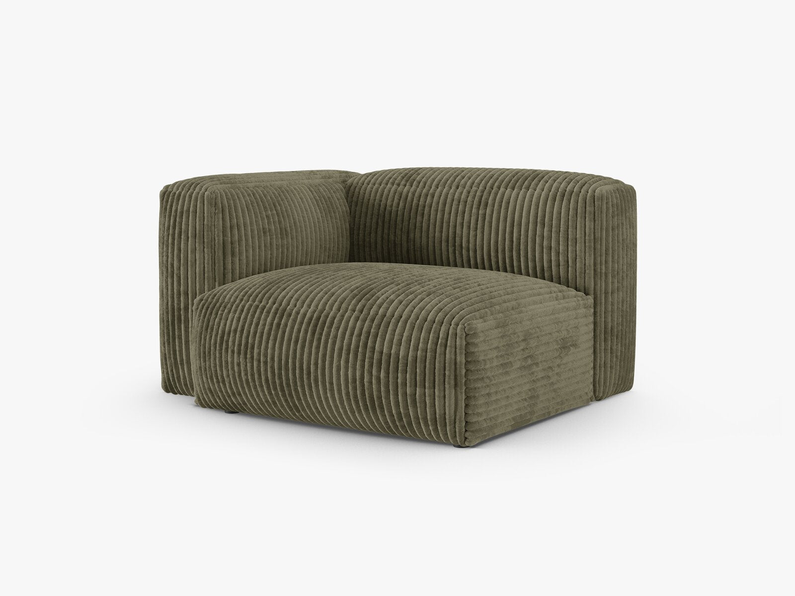 Micadoni Eckmodul mit Armlehne Martina 1-Sitzer 90cm Sitztiefe Links Kord Tilia Moßgrün
