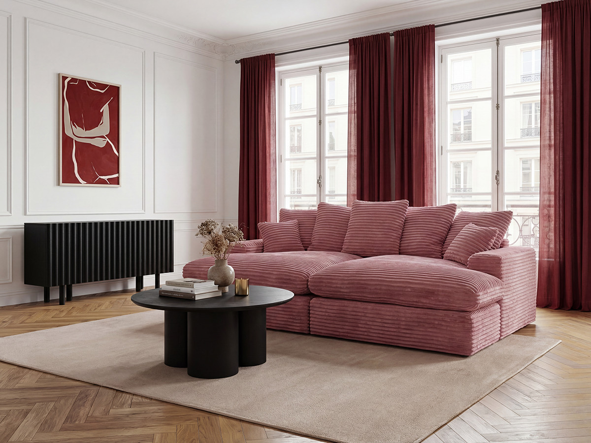 Bobochic Nevada Sofa 3-Sitzer 226 × 150 cm Breitcord weich Rosa