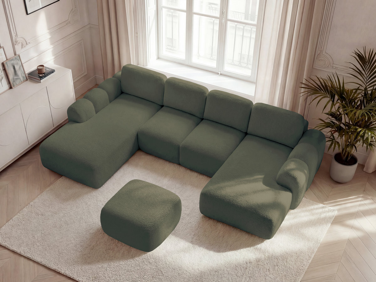 Bobochic Montaigne Wohnlandschaft mit Pouf Bouclé-Stoff Grün Ecke rechts