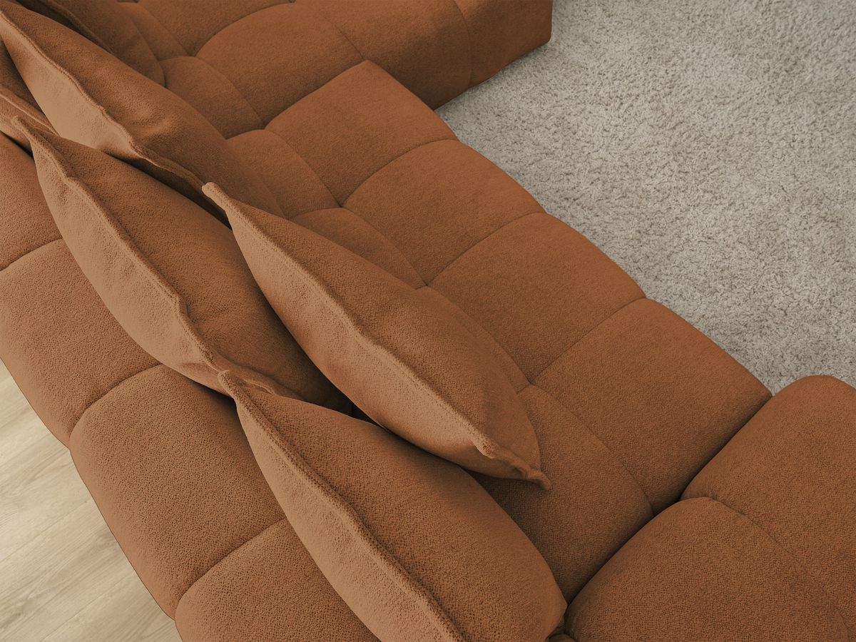 Bobochic Everest Ecksofa mit Schlaffunktion und Bettkasten 318 × 180 cm, 7 Kissen Melange-Stoff Orange Ecke rechts