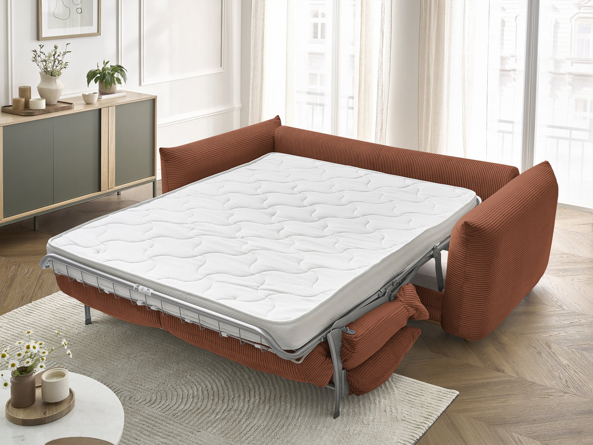 Bobochic Ernest Schlafsofa 3-Sitzer, Liegefläche 140 / 160 × 190 cm Cordsamt Orange, Liegefläche 140 × 190 cm