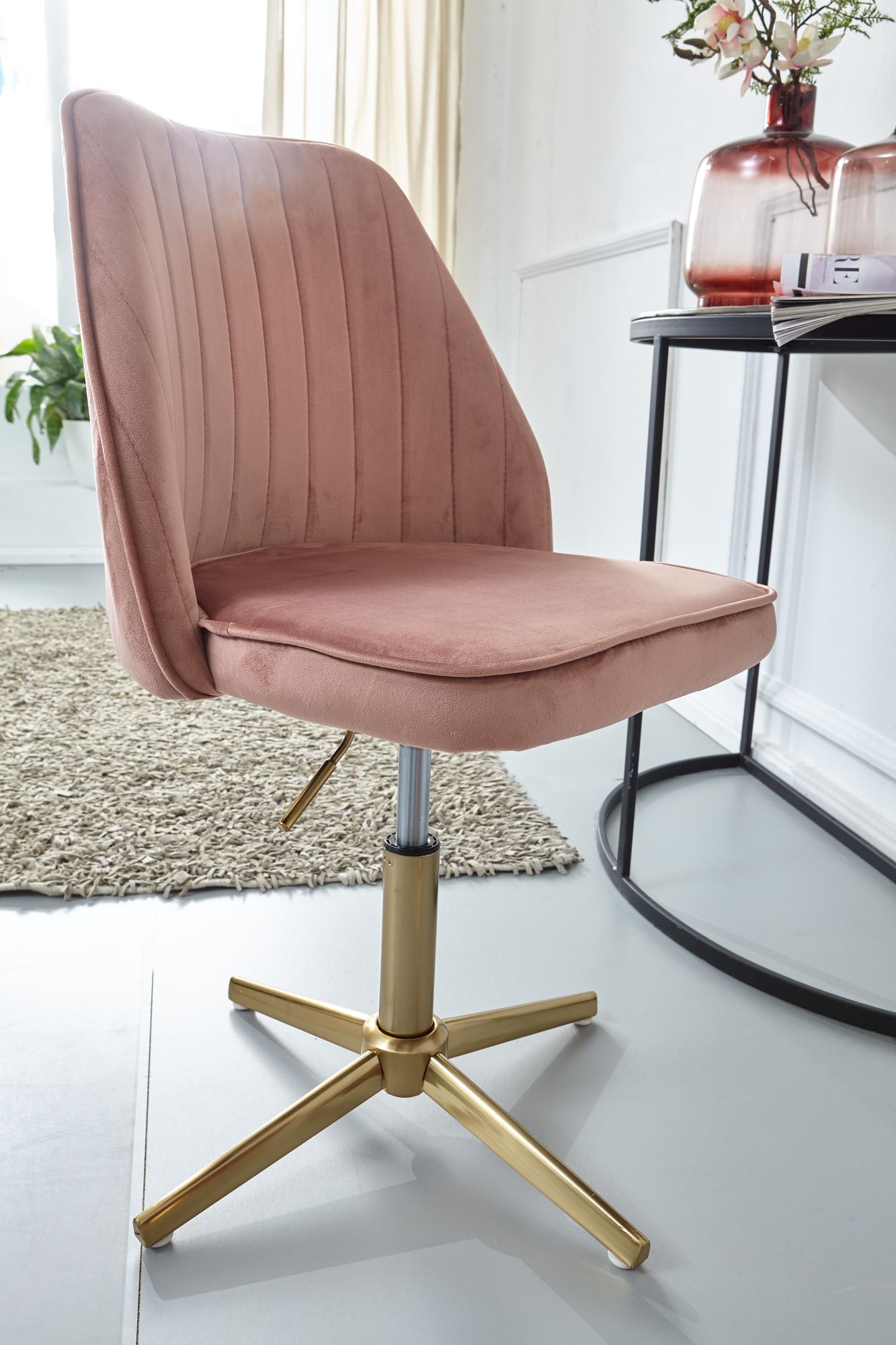 Drehstuhl Froya Samt Rosa