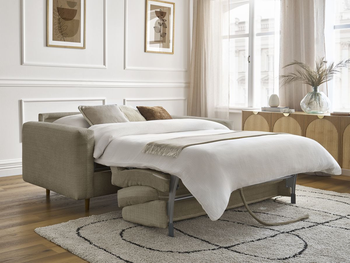 Bobochic Cocoone Schlafsofa 3-Sitzer Strukturstoff Taupe, Liegefläche 140 × 200 cm