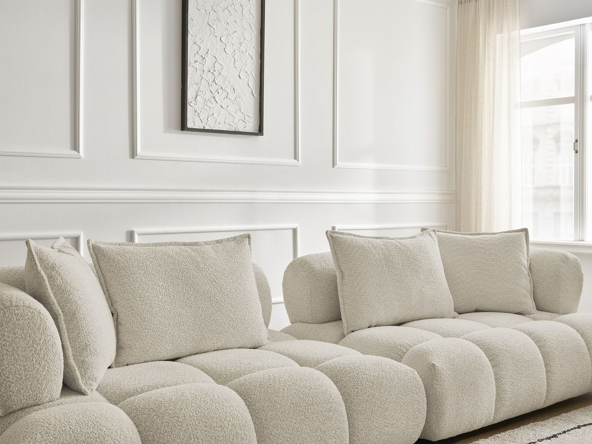 Bobochic Alya Sofa 4-Sitzer mit Pouf Bouclé-Stoff Beige