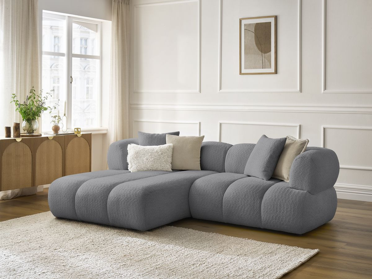 Bobochic Pamira Ecksofa Bouclé-Stoff Dunkelgrau Ecke links