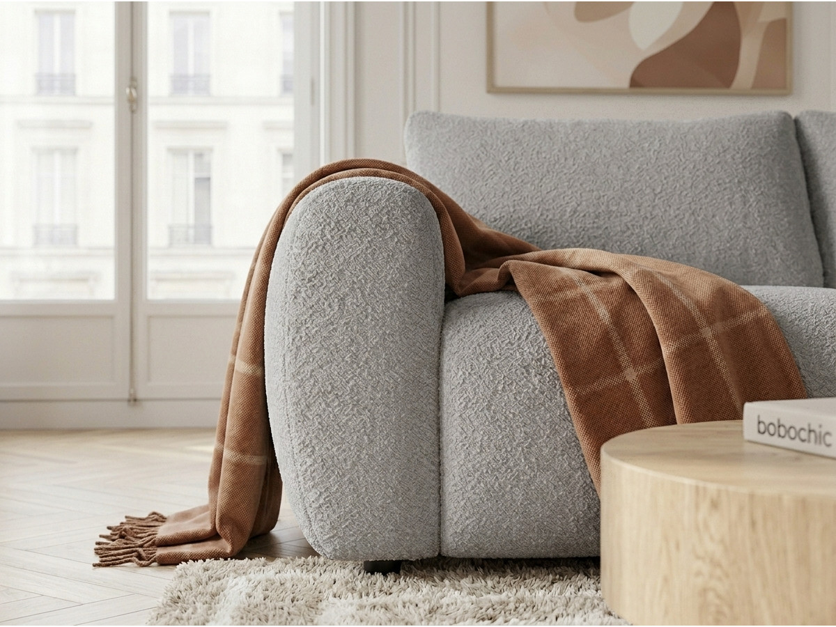 Bobochic Fuji Schlafsofa 3-Sitzer Bouclé-Stoff Hellgrau