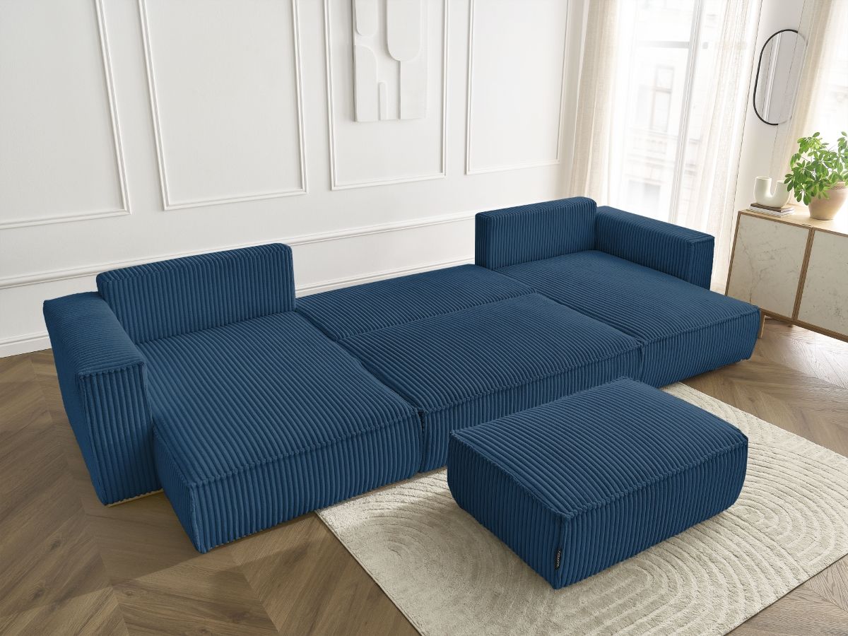 Bobochic Chelsea Wohnlandschaft mit Pouf Breitcord weich Dunkelblau