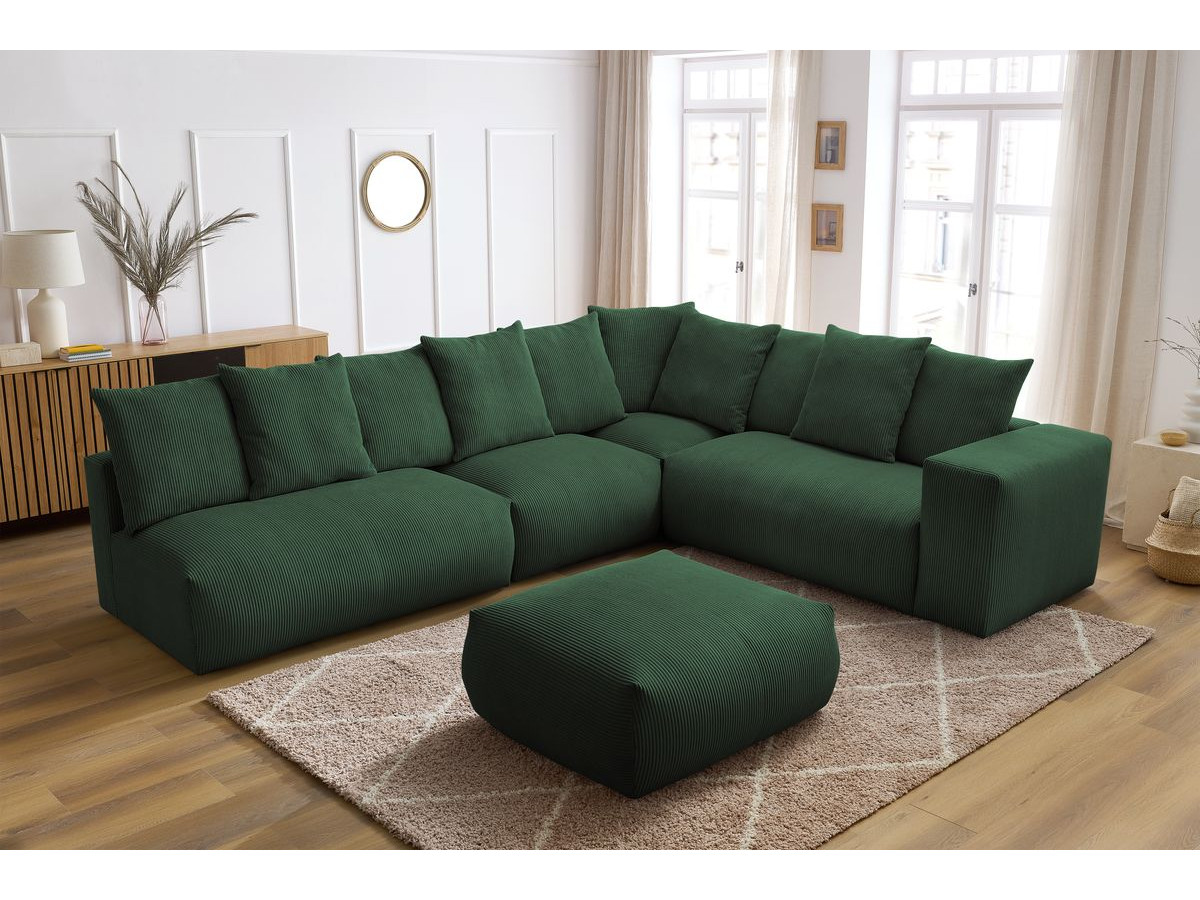 Bobochic Voltaire Ecksofa mit Pouf 322 × 268 cm Cordsamt Grün Ecke rechts