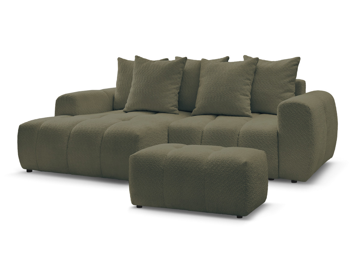 Bobochic Roxelane Ecksofa mit Schlaffunktion und Bettkasten und Pouf 258 × 150 cm Bouclé-Stoff Grün Ecke links