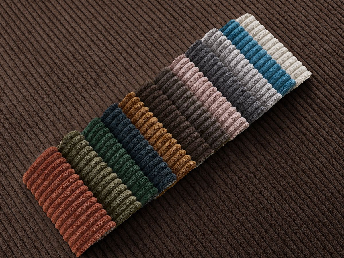 Bobochic Atilla Ecksofa mit Schlaffunktion und Bettkasten und Pouf Cordsamt Braun Ecke links