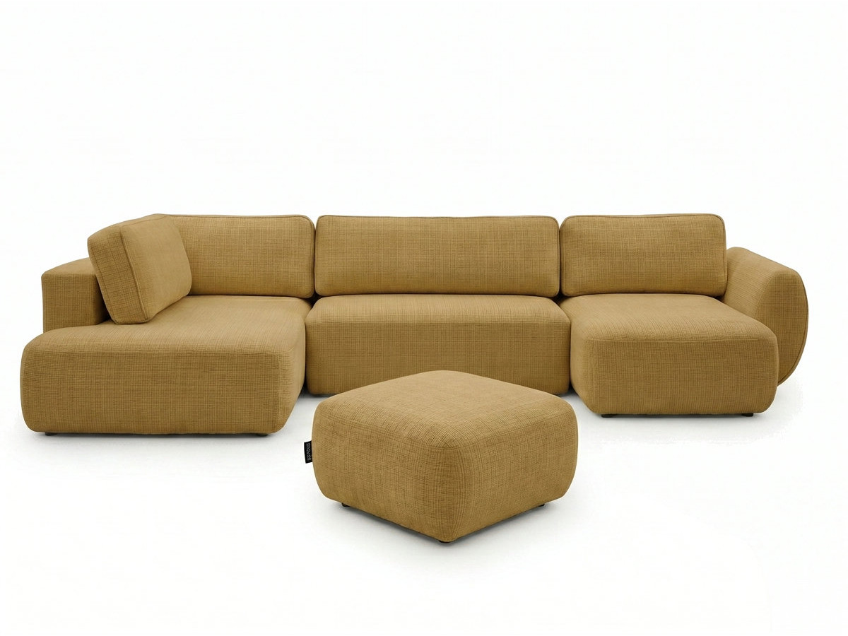 Bobochic Denise Wohnlandschaft mit Pouf Strukturstoff Gelb Ecke rechts