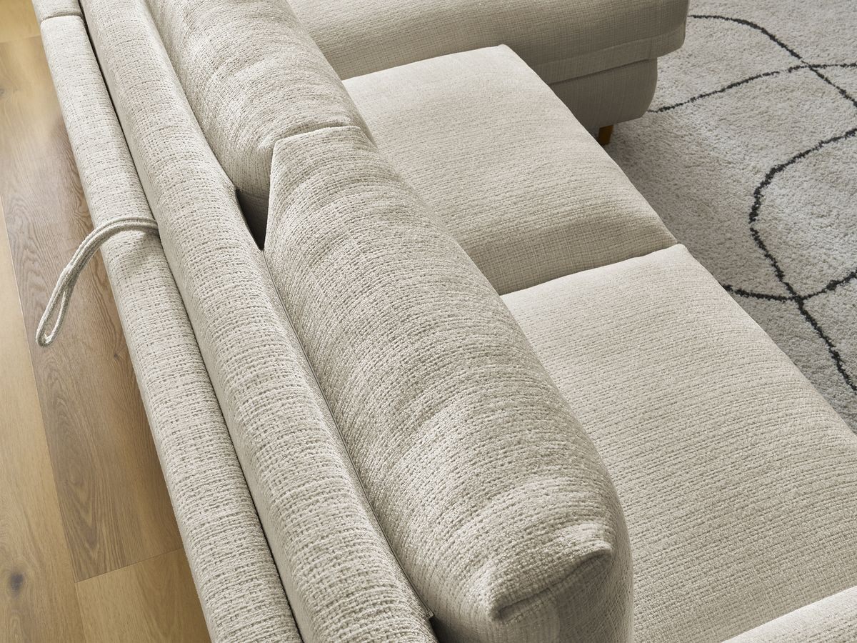 Bobochic Cocoone Ecksofa mit Schlaffunktion und Bettkasten Strukturstoff Beige, Liegefläche 160 × 200 cm