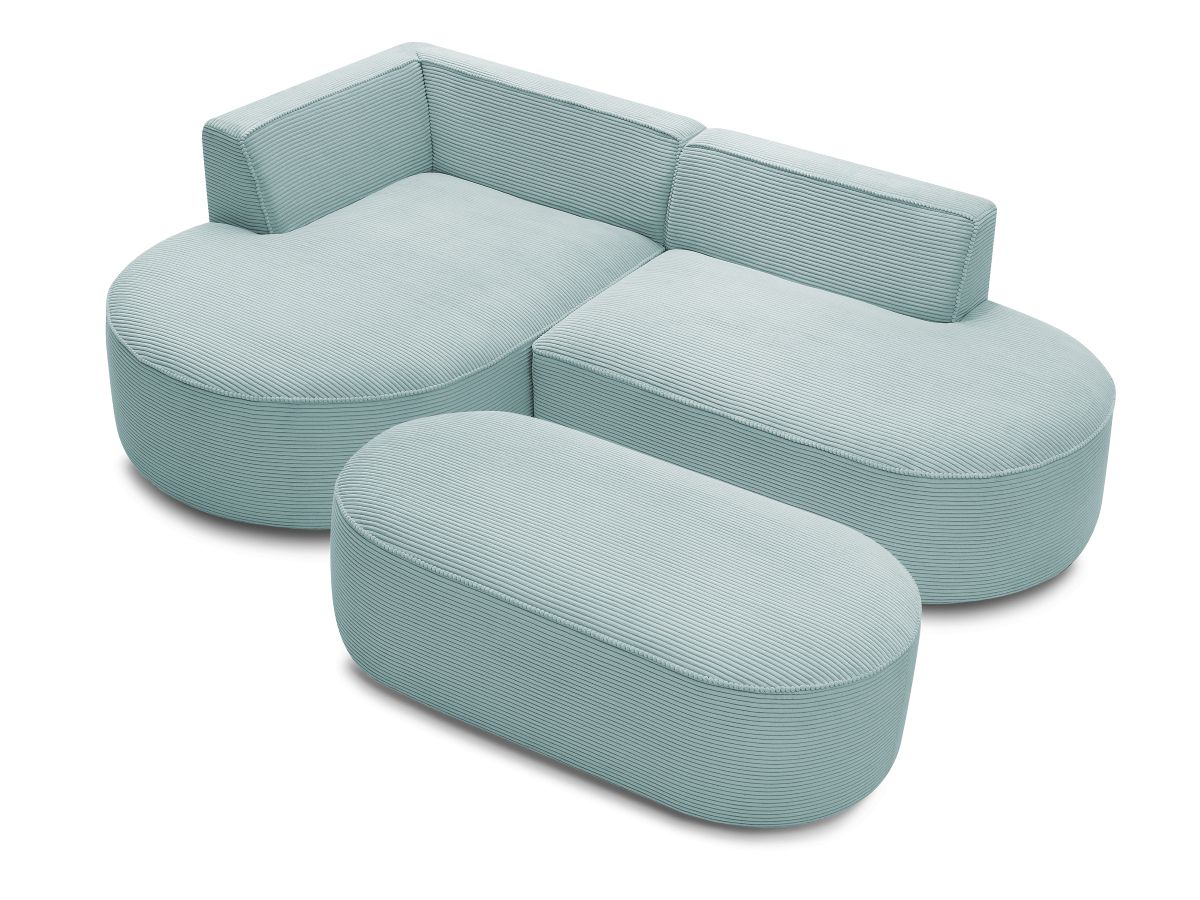 Bobochic Rousseau Ecksofa mit Pouf Cordsamt Hellblau Ecke links