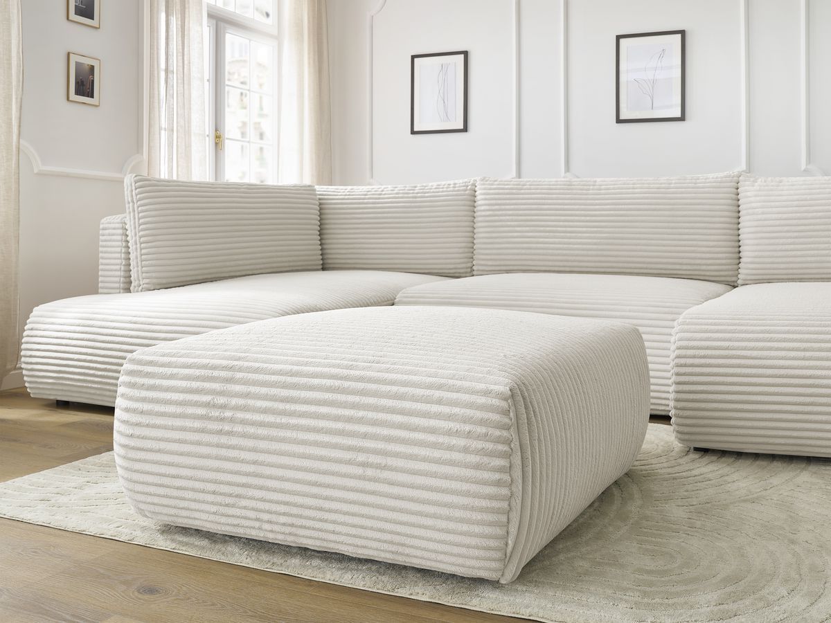 Bobochic Lucien Wohnlandschaft mit Pouf Breitcord weich Beige Ecke rechts