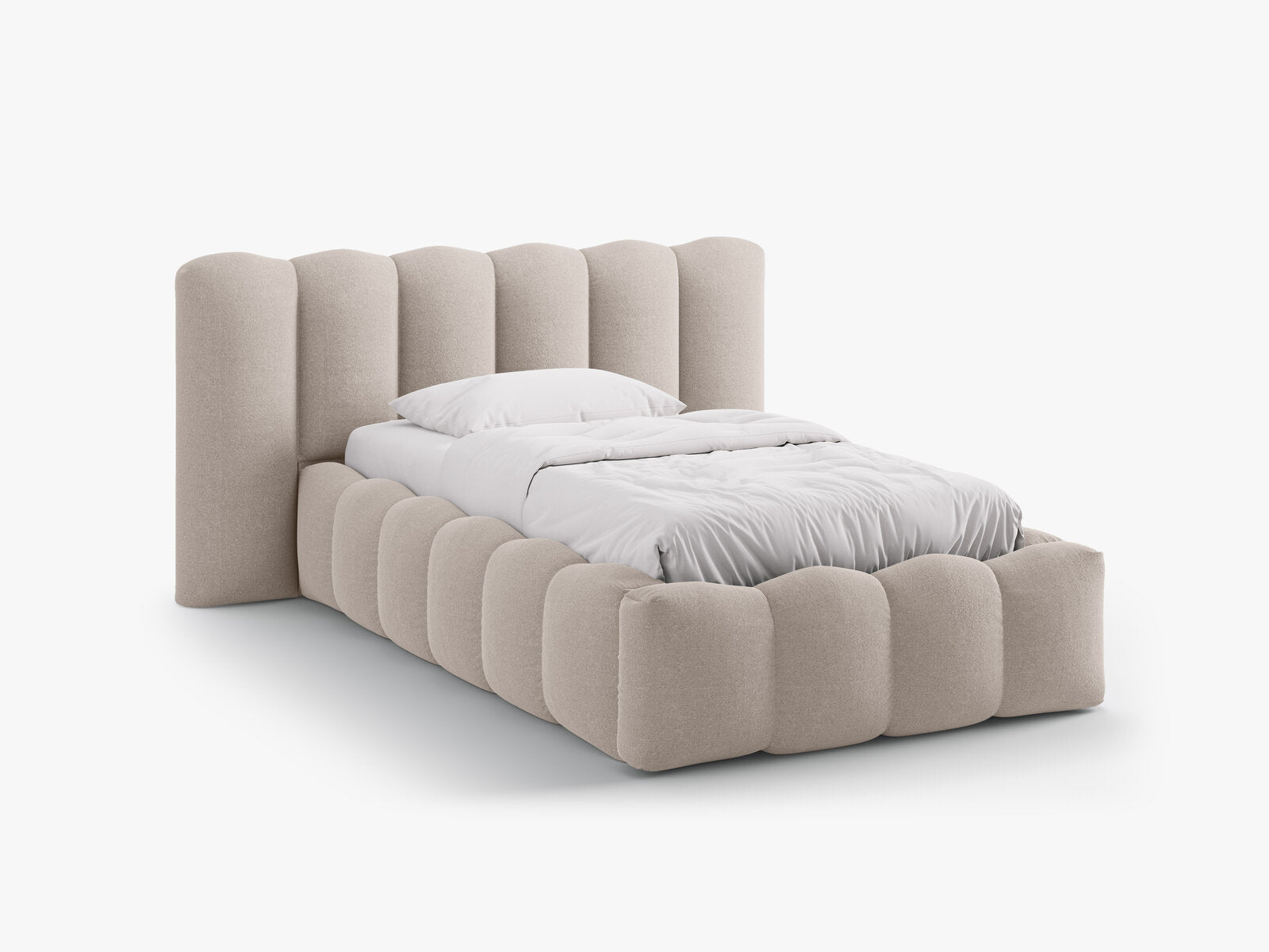 Micadoni Stauraumbett mit Kopfteil Lupine Strukturierter Stoff Moly Cappuccino 90x200