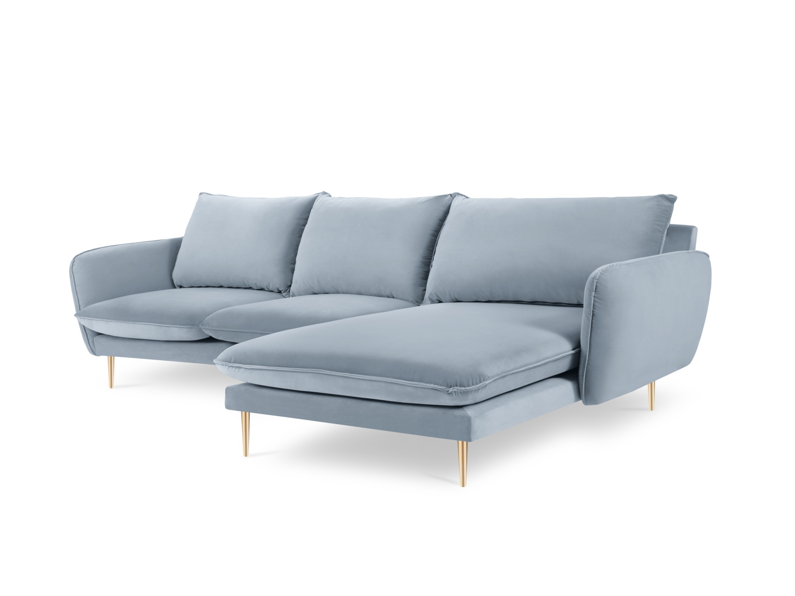 Cosmopolitan Design Ecksofa Vienna 5-Sitzer Samt Bluvel Hellblau Rechts Beine Gold