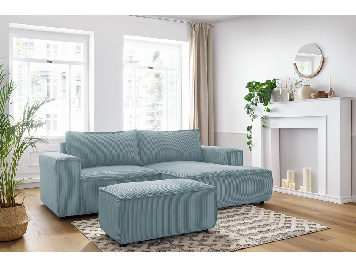 Bobochic Nihad Ecksofa mit Pouf Cordsamt Hellblau Ecke rechts