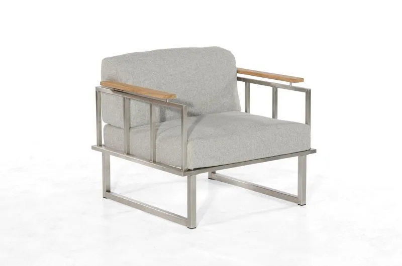Sessel Lotus Polypropylen hellgrau / Teak Edelstahl 1 Sitzer moebelfaktor