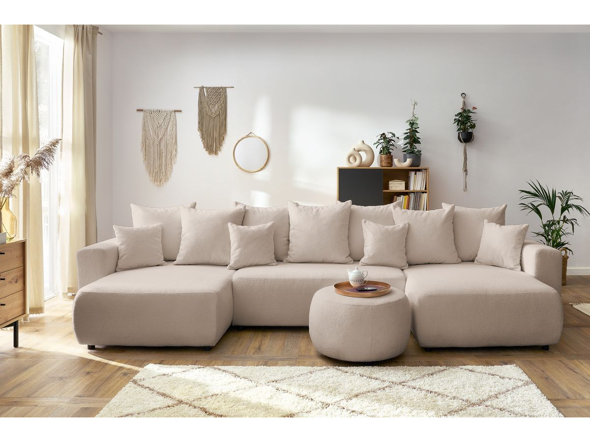 Bobochic Envy Wohnlandschaft mit rundem Pouf Bouclé-Stoff Beige