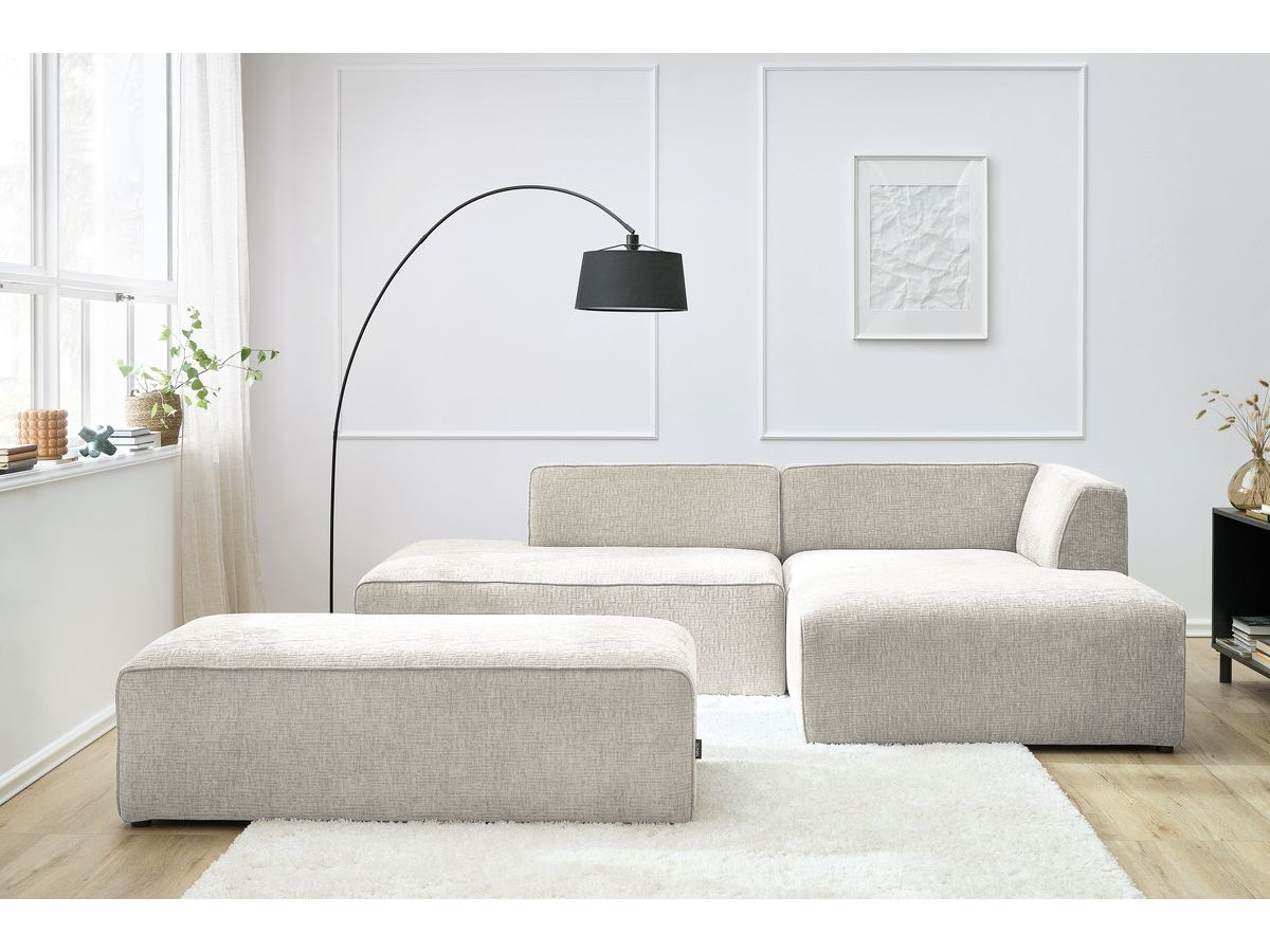 Bobochic Megeve Ecksofa mit Schlaffunktion und Pouf Strukturstoff Beige Ecke rechts