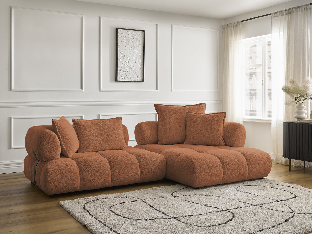 Bobochic Alya Ecksofa Bouclé-Stoff Orange Ecke rechts