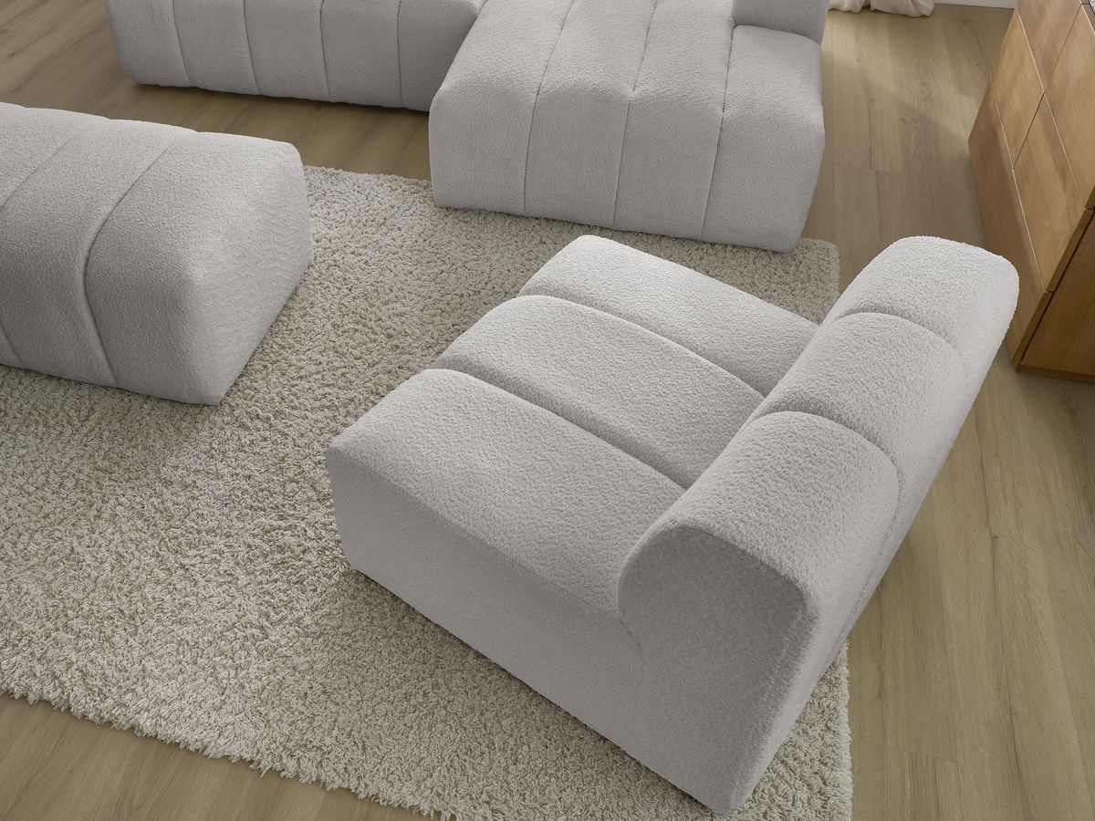 Bobochic Annecy Ecksofa mit Sofamodul und Pouf Bouclé-Stoff Hellgrau Ecke rechts