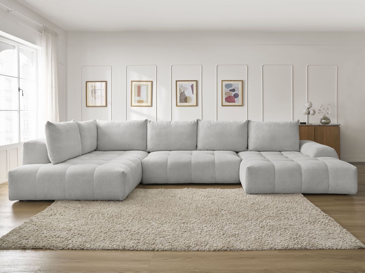 Bobochic Everest Wohnlandschaft, 6 Kissen Melange-Stoff Hellgrau Ecke rechts