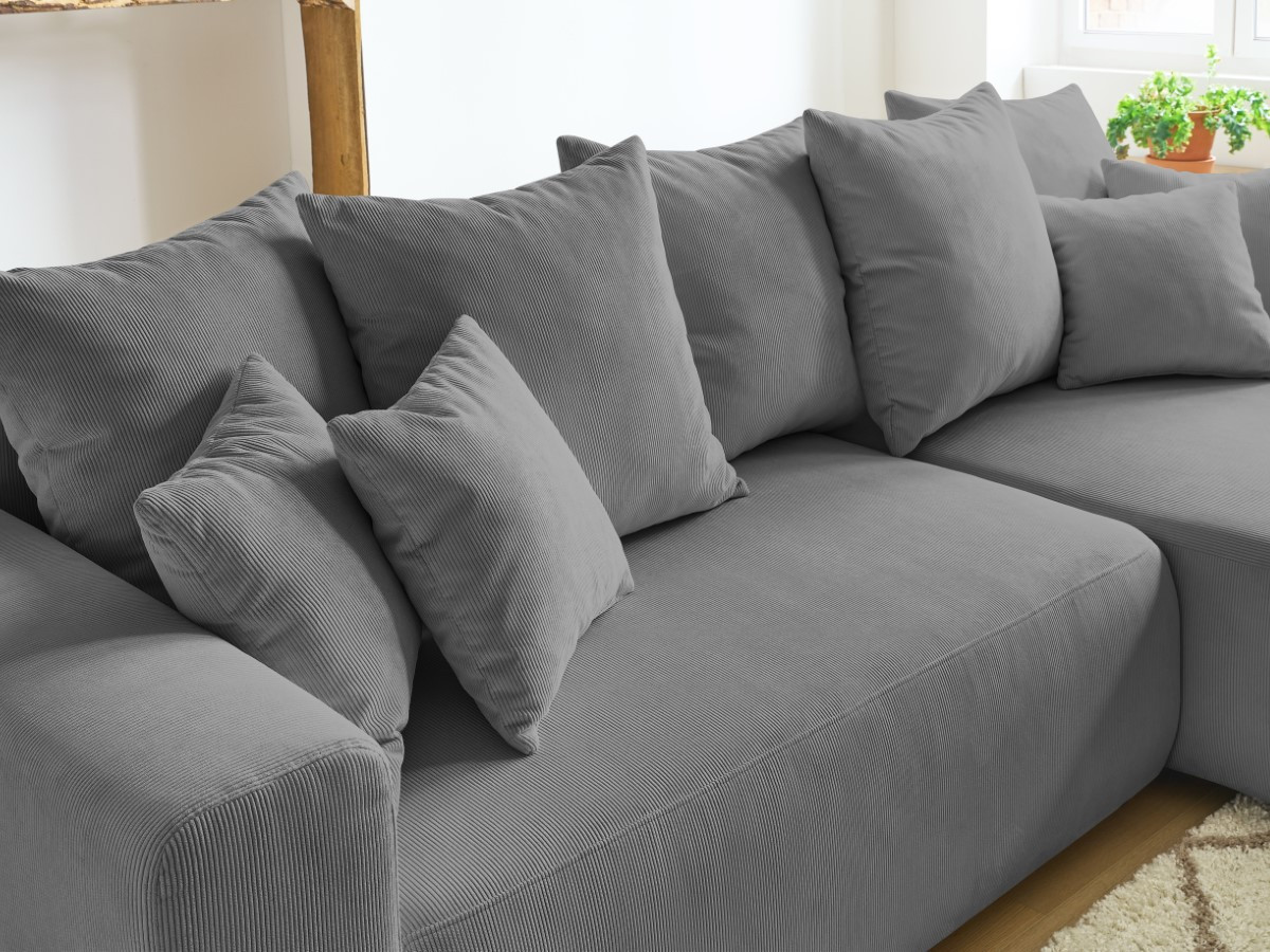 Bobochic Envy Ecksofa mit Schlaffunktion und Bettkasten Cordsamt Dunkelgrau