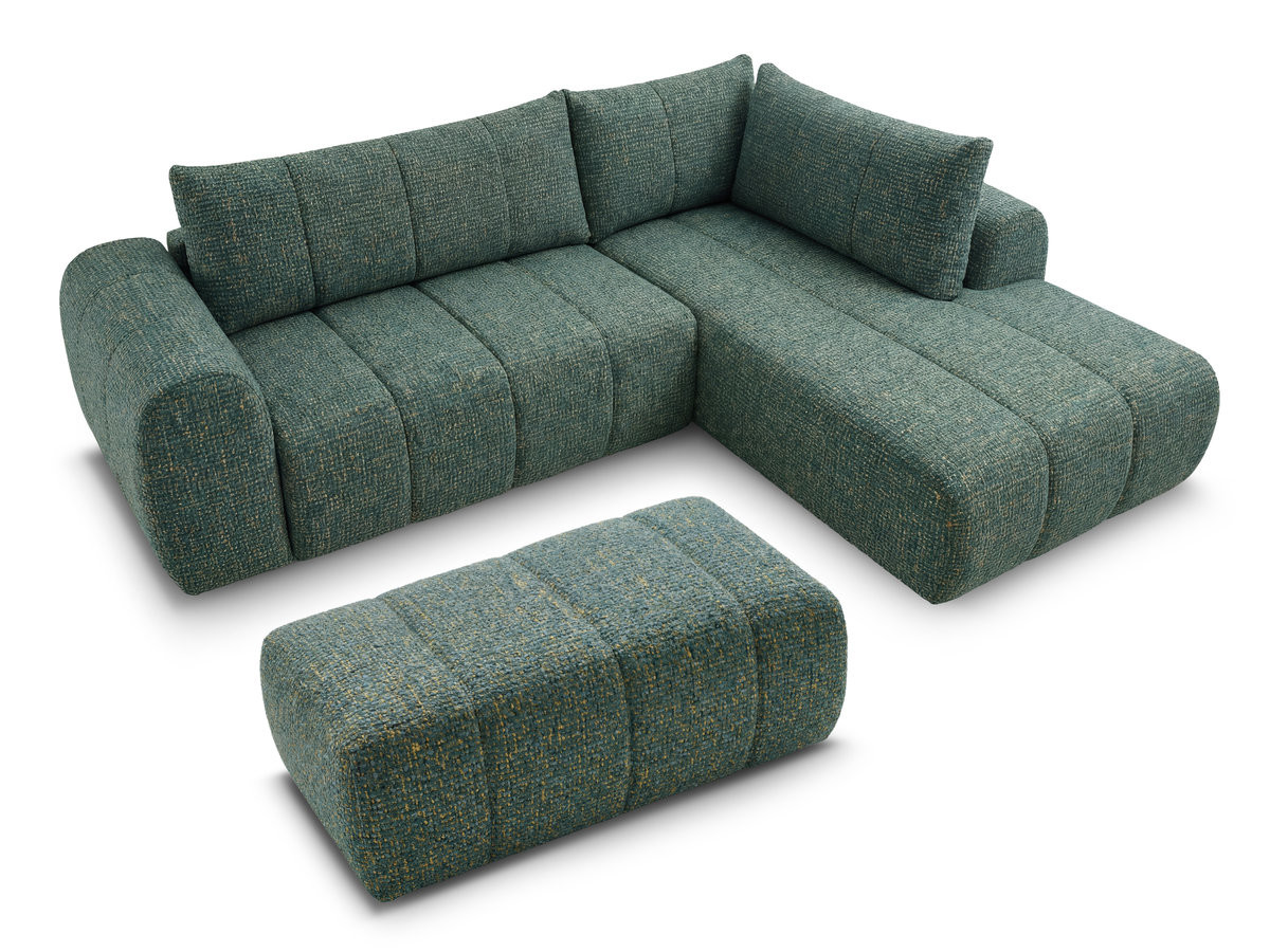 Bobochic Nesty Ecksofa in L-Form, 256 cm, mit Pouf Melange-Stoff Dunkelgrün Ecke rechts