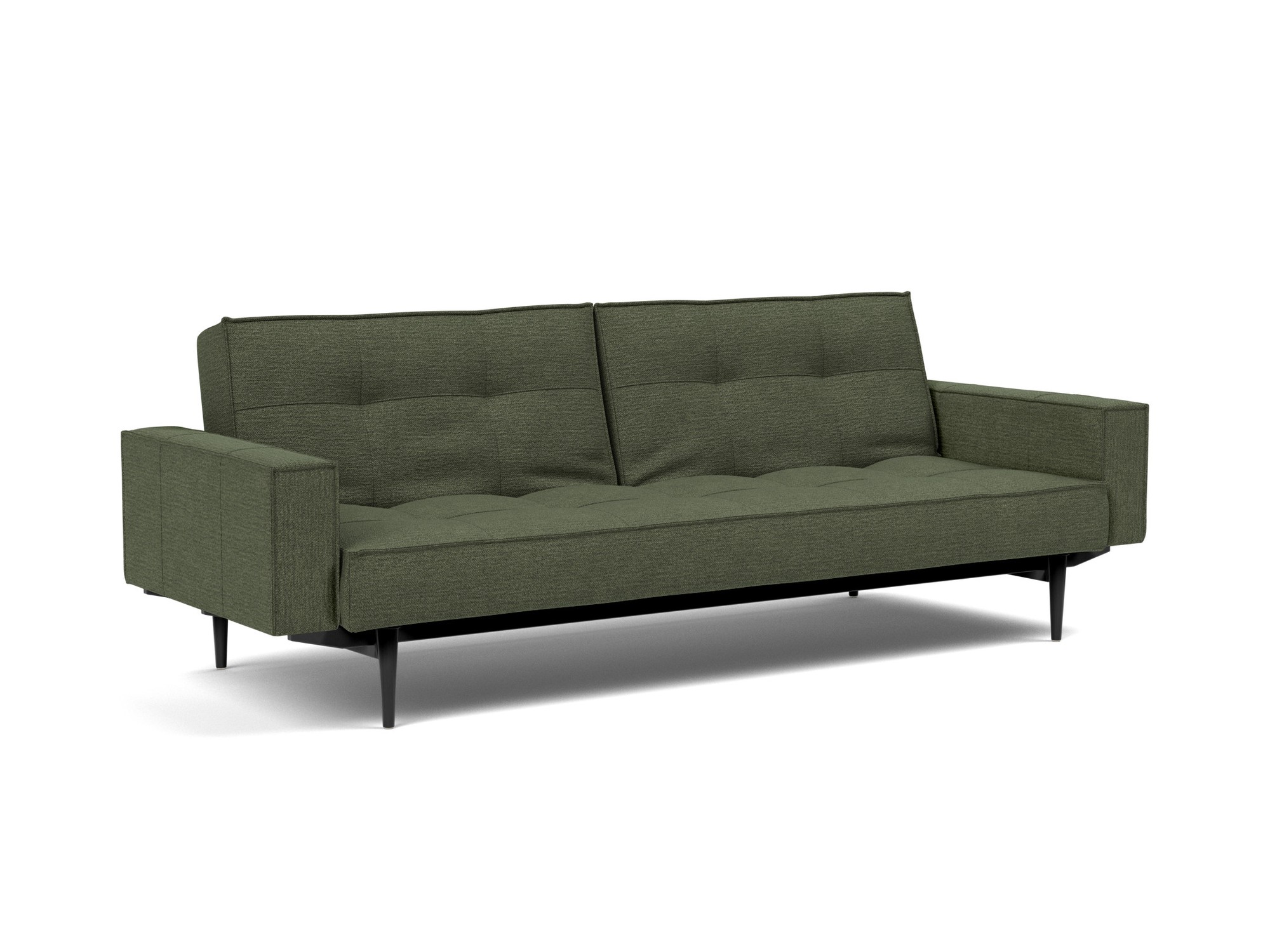 Schlafsofa Splitback mit Armlehnen Strukturierter Stoff Taura 353-Forest Beine Styletto Eiche schwarz
