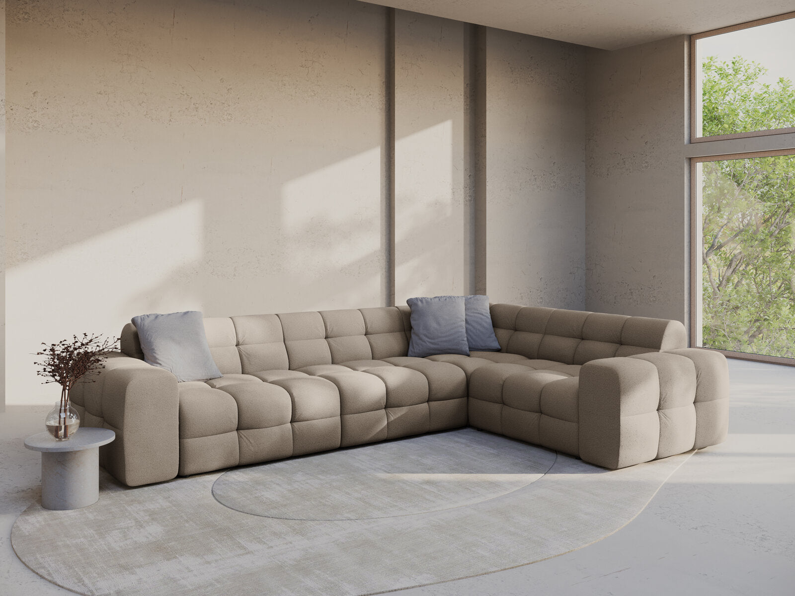 Micadoni Ecksofa Kendal 6-Sitzer Rechts Strukturierter Stoff Dunkelbeige