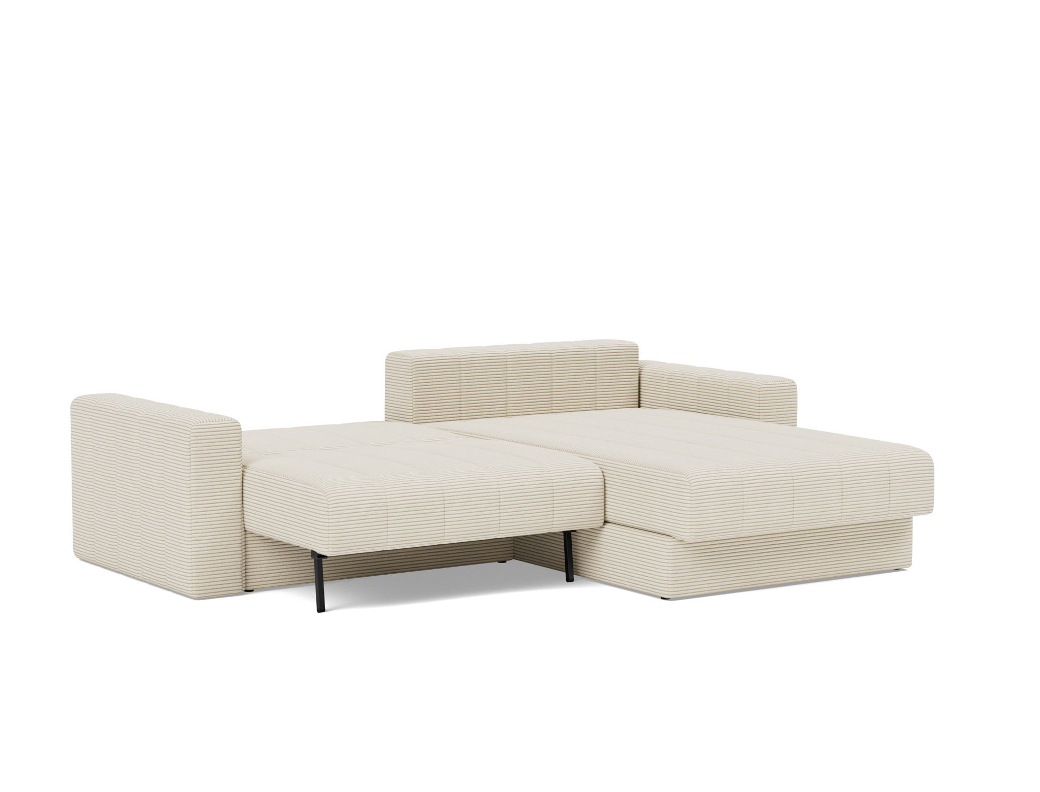 Schlafsofa Akello mit Chaiselongue und Armlehnen Kord Corduroy 594-Ivory