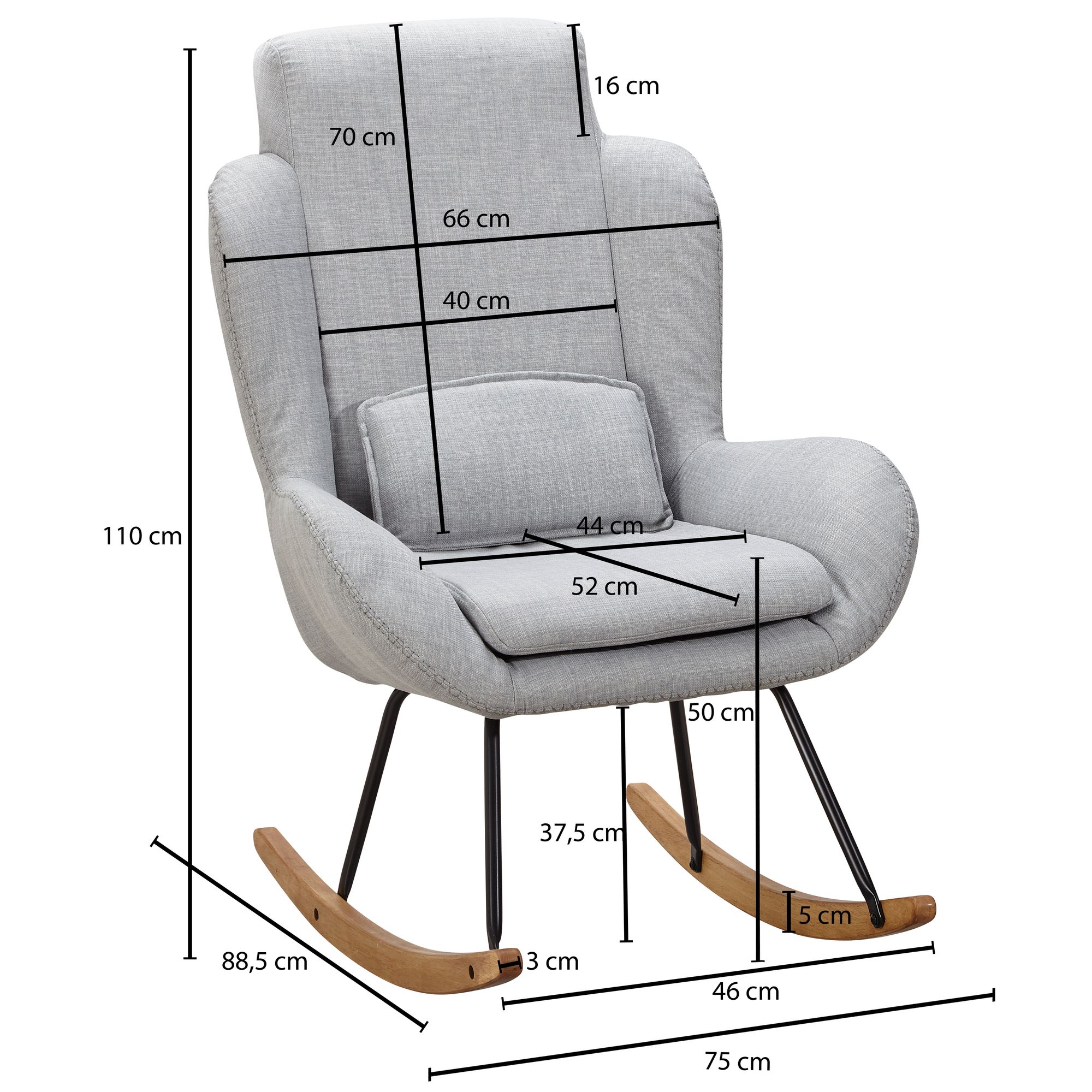 Schaukelstuhl Oksfjord Stoff Grau 75 × 88,5 × 110 cm