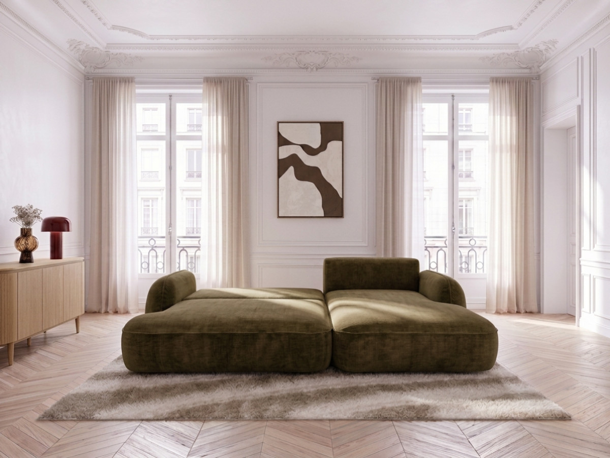 Bobochic Celeste Ecksofa mit Schlaffunktion und Bettkasten Stoff Grün Ecke rechts