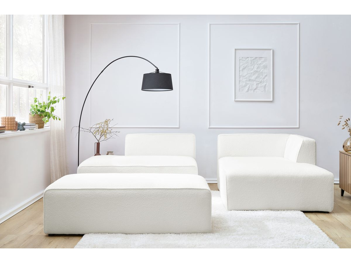 Bobochic Megeve Ecksofa mit Schlaffunktion und Pouf Bouclé-Stoff Weiß Ecke rechts