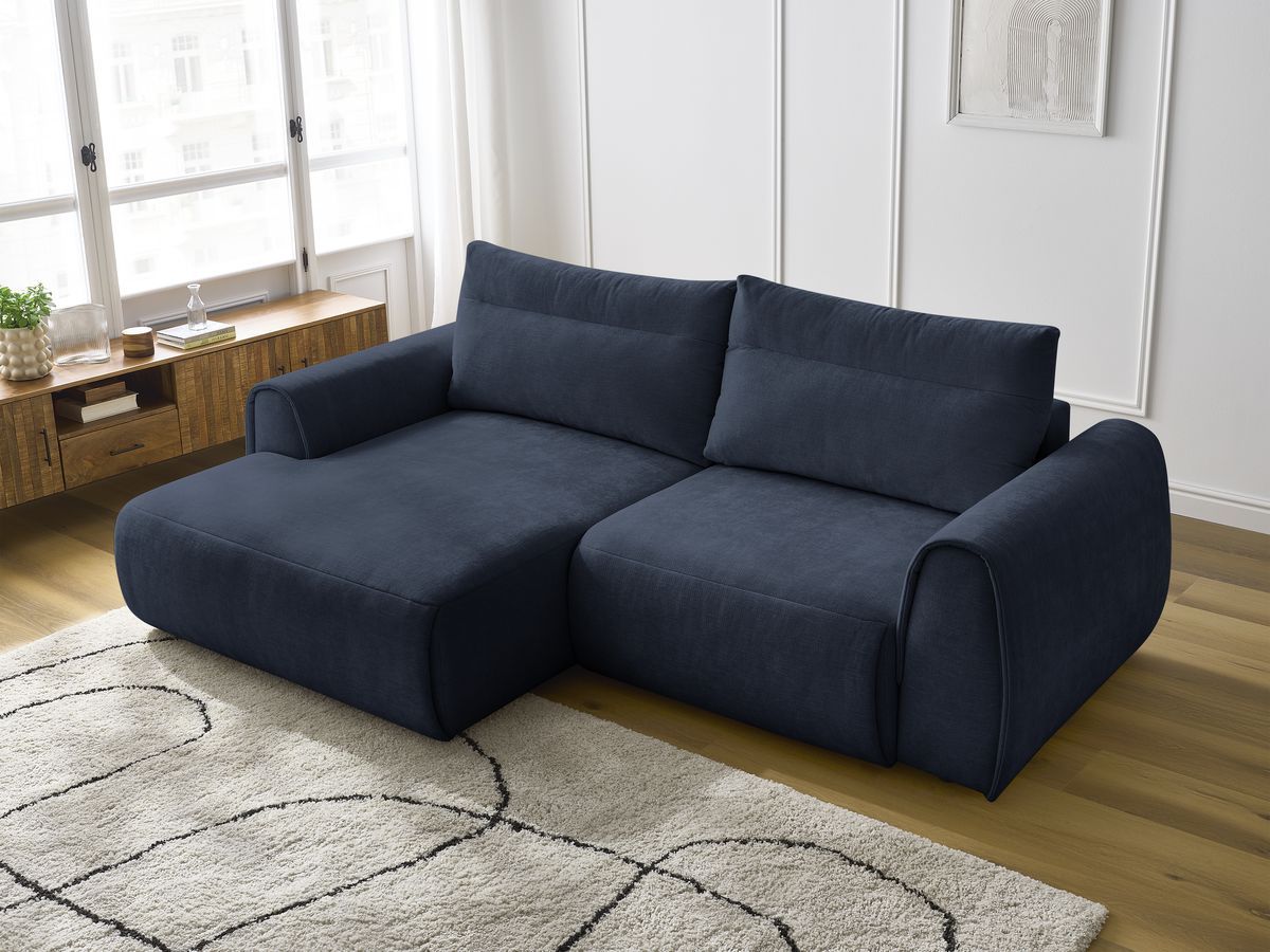 Bobochic Aden Ecksofa 246 × 152 cm Stoff Dunkelblau Ecke links